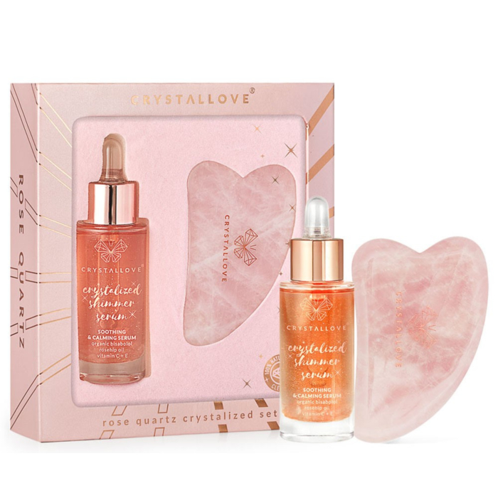 Crystallove serum do twarzy z Kwarcem Różowym + Płytka do Masażu Gua Sha