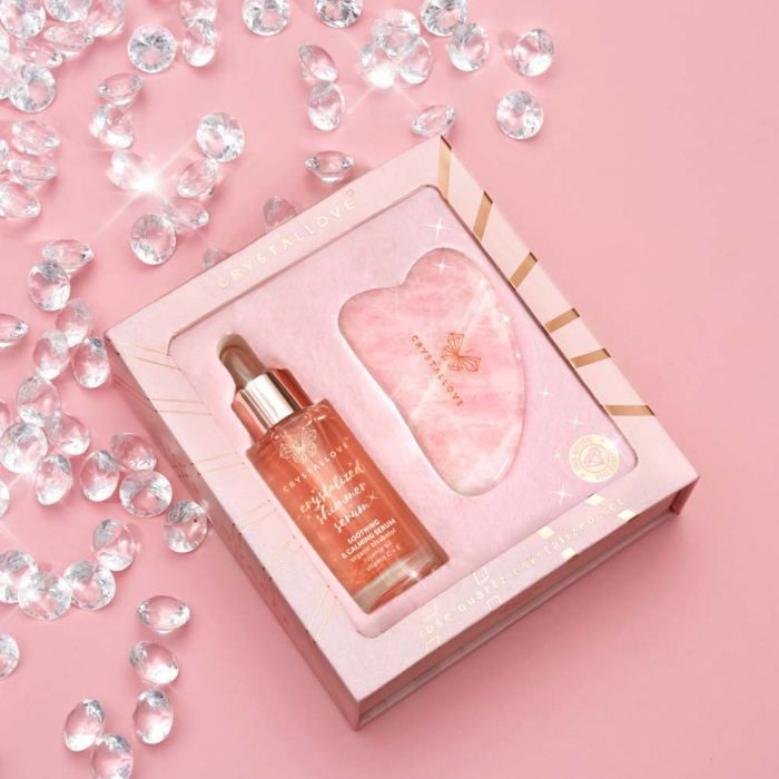 Crystallove serum do twarzy z Kwarcem Różowym + Płytka do Masażu Gua Sha