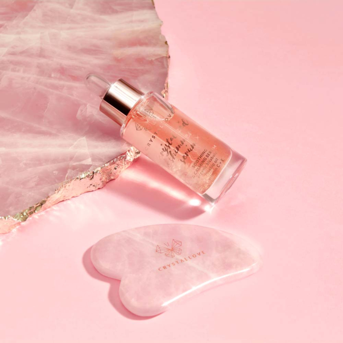 Crystallove serum do twarzy z Kwarcem Różowym + Płytka do Masażu Gua Sha