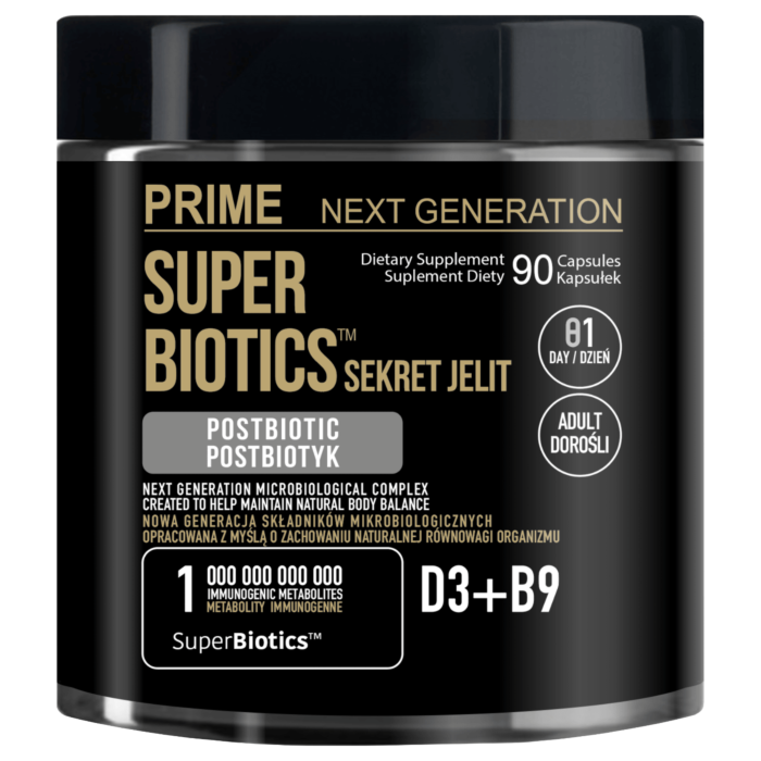 PRIME Postbiotyk SuperBiotics™ na jelita i odporność z witaminą D3 i B9, 550 mg, 90 kaps. 90 dni stosowania