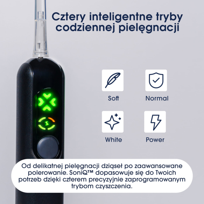 ZENT SoniQ Szczoteczka soniczna do zębów z 4 trybami pracy, czarna