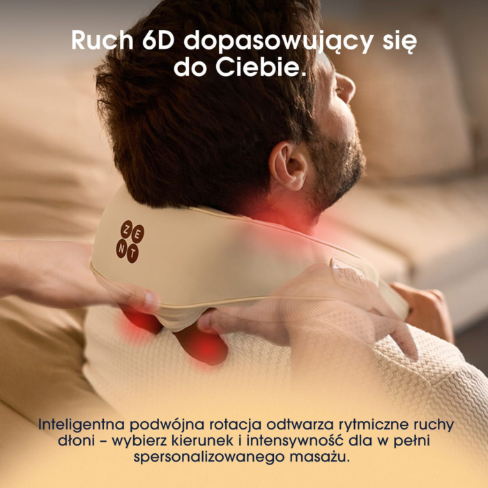 ZENT HandSense Masażer 6D Shiatsu do karku i pleców z podgrzewaniem do 45°C, hands-free
