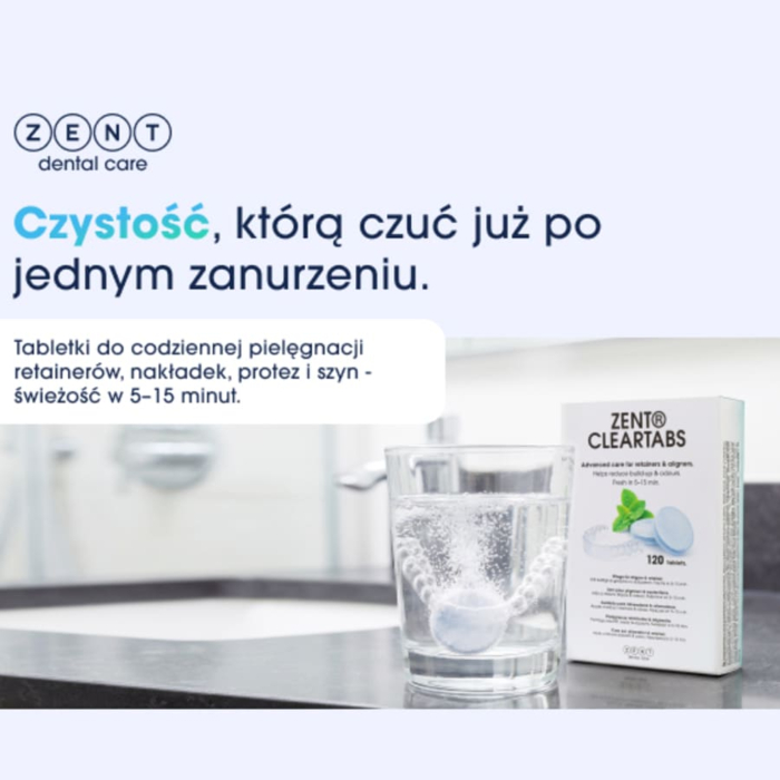 ZENT Tabletki do czyszczenia protez i nakładek, odświeżające, miętowe 120 szt.