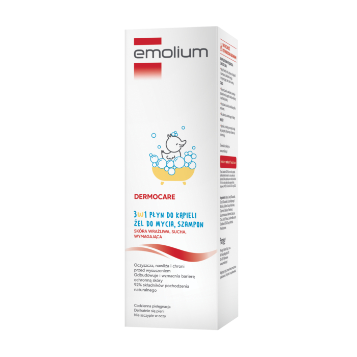 Emolium Dermocare 3w1: płyn do kąpieli, żel do mycia, szampon 