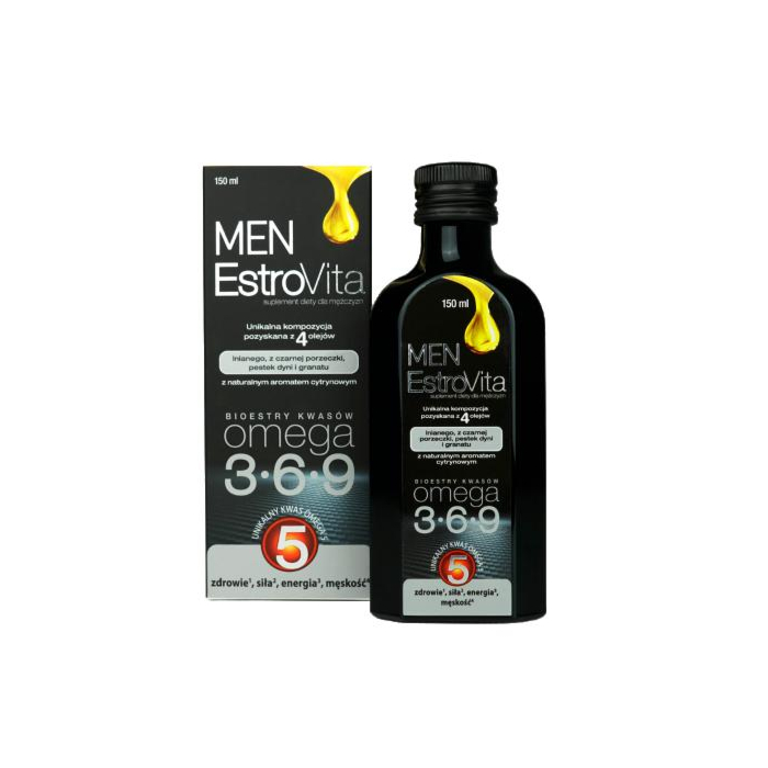 EstroVita Men, Kwasy omega-3-6-9 z czterech olejów roślinnych, Płyn