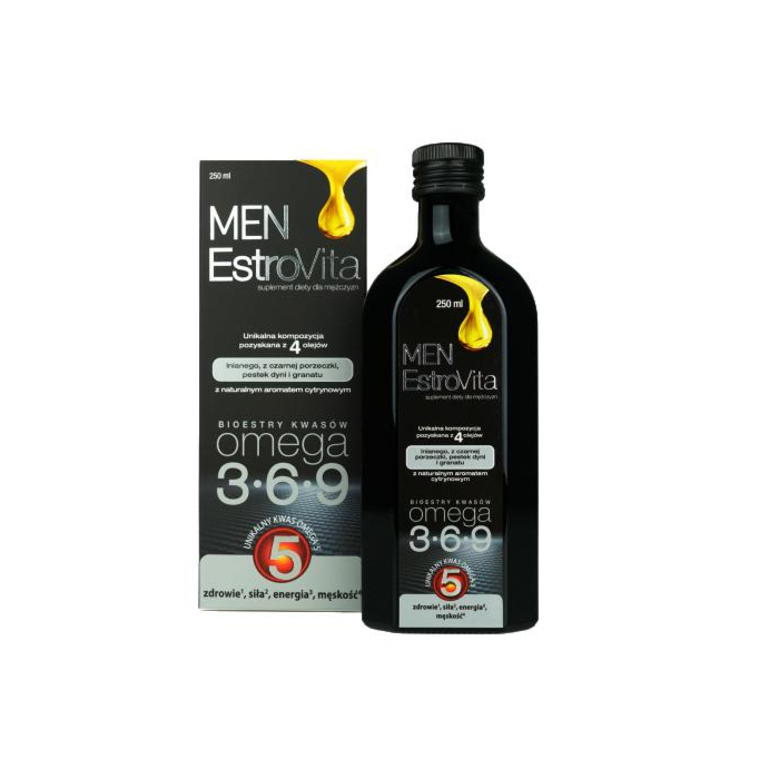 EstroVita Men, Kwasy omega-3-6-9 z czterech olejów roślinnych, Płyn