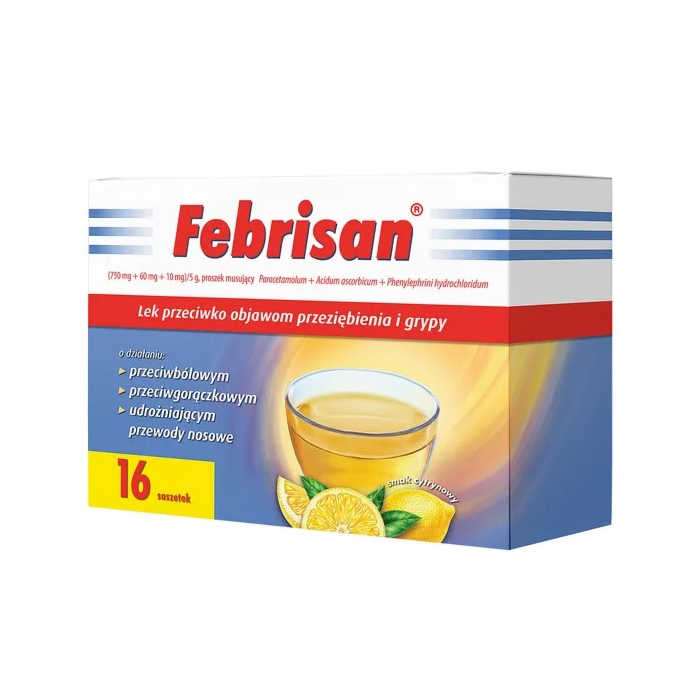 Febrisan (750 mg + 60 mg + 10 mg)/5 g 16 sasz. 