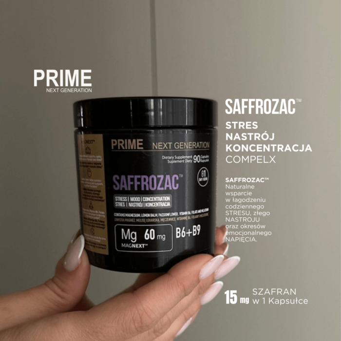 PRIME SAFFROZAC™ Kompleks z szafranem na stres, nastrój, sen i koncentrację, Szafran 15 mg, 90 kaps. 90 dni stosowania