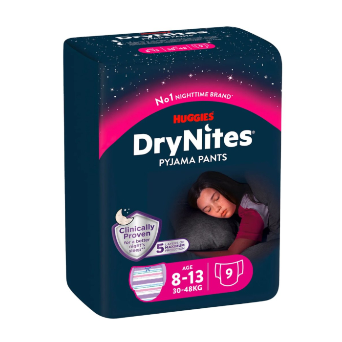 Huggies Dry Nites Girls Majtki na noc dla dziewczynek 8-13 lat, 9 szt.
