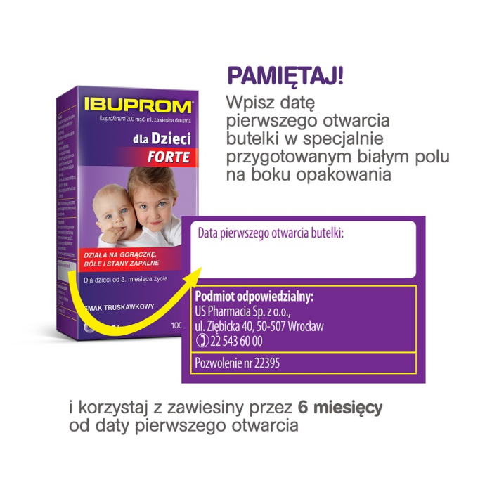 Ibuprom dla Dzieci Forte zawiesina doustna 200 mg/5ml, 100 ml