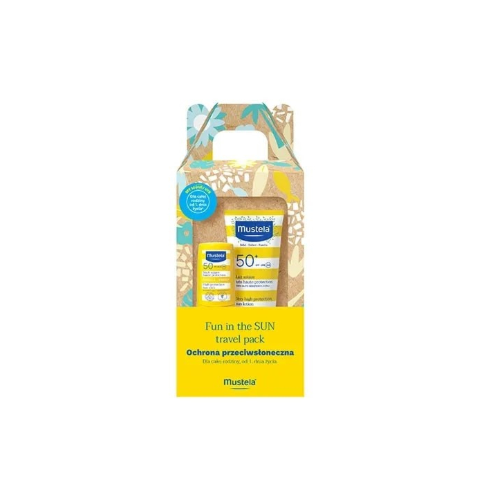 Mustela Sun Zestaw Fun In The Sun Travel Pack (Mleczko 40ml + Sztyft przeciwsłoneczny 9ml)