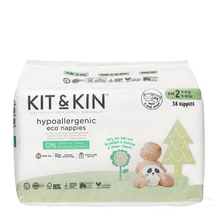 Kit And Kin Biodegradowalne Pieluszki Jednorazowe Rozm. 2 Midi Myszka/Panda