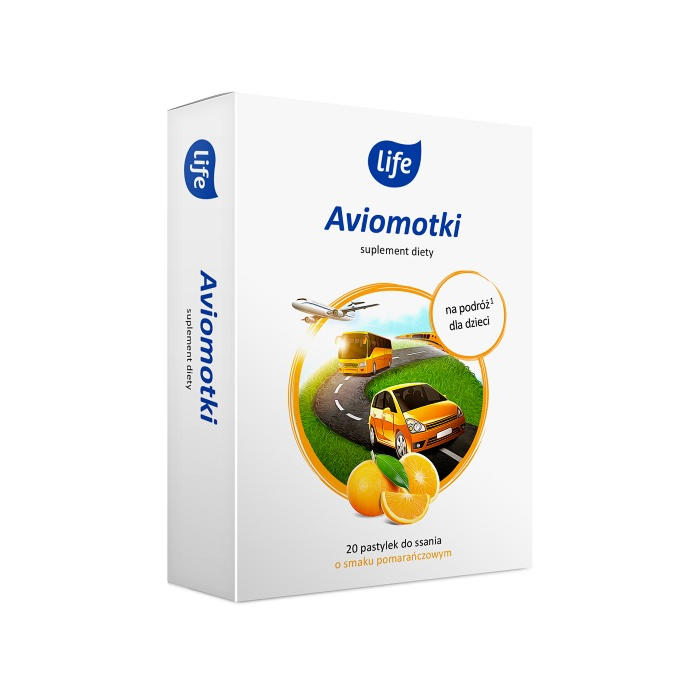Life Aviomotki, Pastylki do ssania na podróż dla dzieci, Smak pomarańczowy