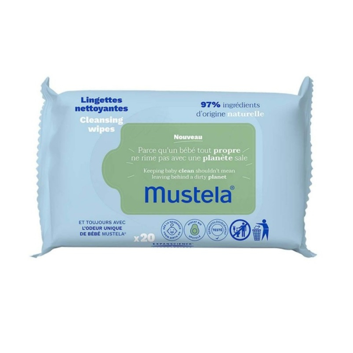 Mustela Chusteczki oczyszczające z organicznym awokado, 20 szt.