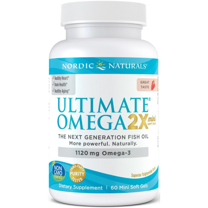 Nordic Naturals Ultimate Omega 2x Mini 1120 mg, Smak truskawkowy, Kapsułki