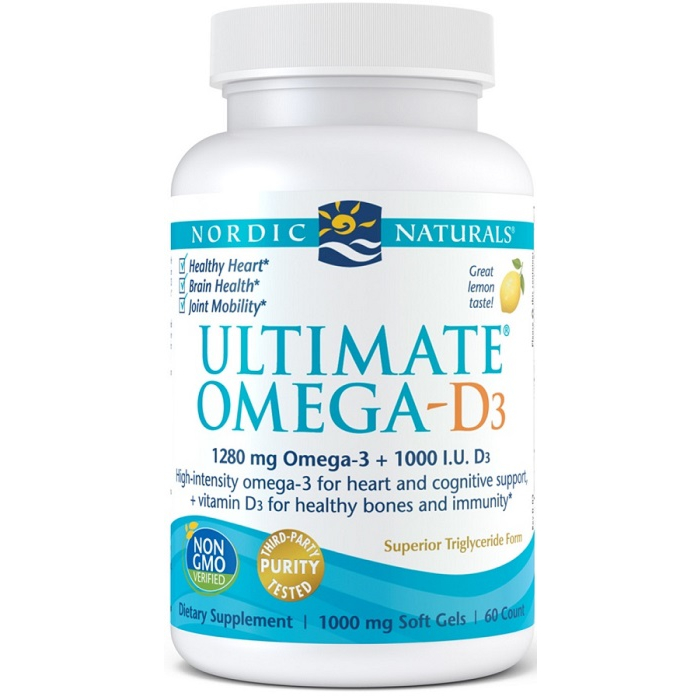 Nordic Naturals Ultimate Omega D3 1280 mg, Smak cytrynowy, Kapsułki