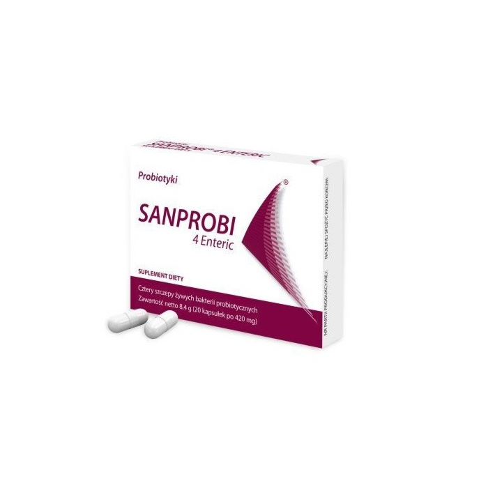 Sanprobi 4 Enteric, Suplement diety zawierający żywe kultury bakterii, Kapsułki