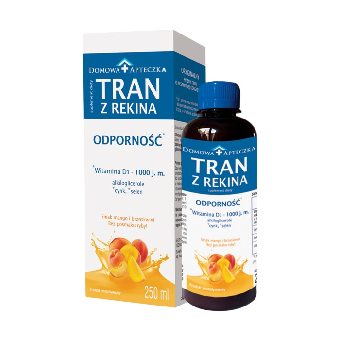 Domowa Apteczka Tran z Wątroby Rekina, Smak mango-brzoskwinia, Płyn