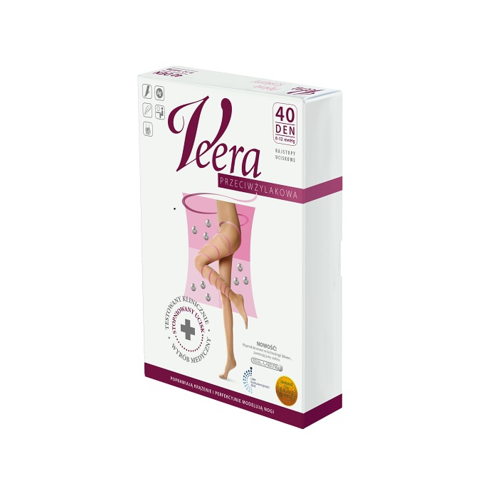 Veera Rajstopy przeciwżylakowe 40 DEN, Kolor Natural, Rozmiar 5