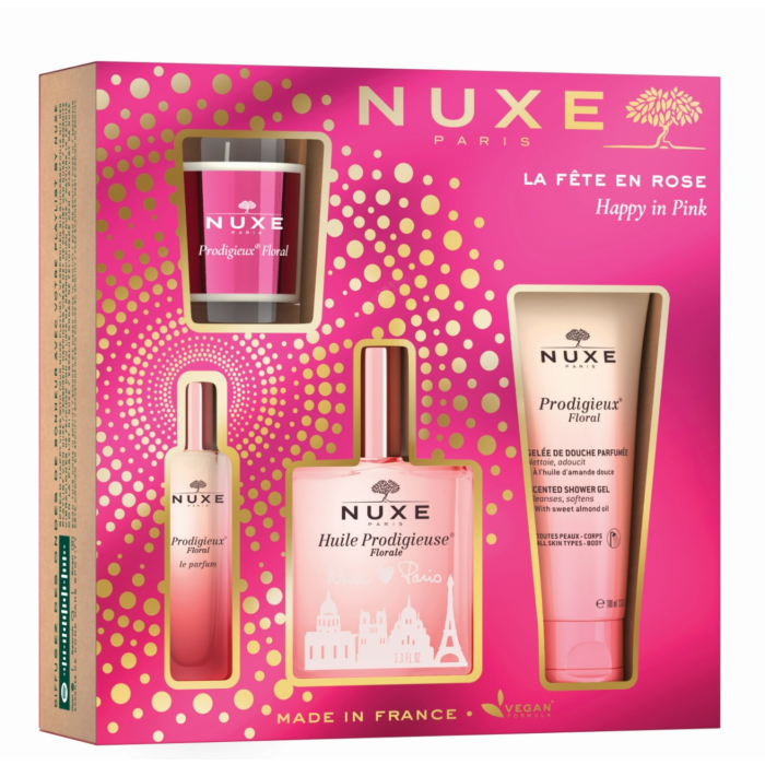 Nuxe (Olejek Huile Prodigieuse Florale + Żel pod prysznic + Perfumy + Świeczka)