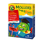 Mollers Omega-3 Rybki, Żelki z kwasami omega-3 i witaminą D3 dla dzieci, Smak malinowy