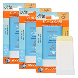 Laura Conti SunStick SPF 50+ Wodoodporny sztyft przeciwsłoneczny do twarzy i ciała 3 pack