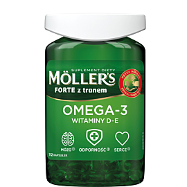 Mollers Forte z Tranem, Preparat zawierający kwasy omega-3 oraz witaminy E i D, Kapsułki