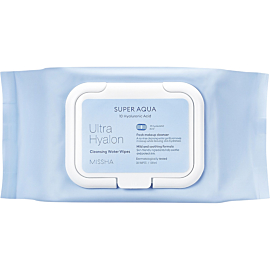 Missha Super Aqua Ultra Hyalron Water In Tissue, Nawilżane chusteczki do demakijażu z kompleksem kwasu hialuronowego, 30 szt