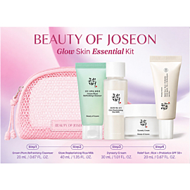 Beauty of Joseon Zestaw Glow Skin Essential Kit: Pianka do twarzy + Dwufazowy tonik rozświetlający + Krem do twarzy z wodą z korzenia żeń-szenia + Krem przeciwsłoneczny SPF50+ PA++++ 