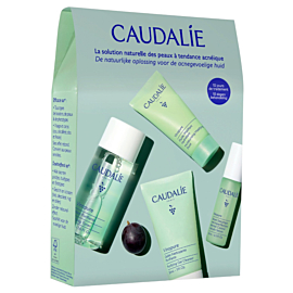 Caudalie Vinopure Zestaw Starter Kit: Oczyszczający żel do mycia twarzy 30 ml +  Tonik oczyszczający 50 ml + Punktowy preparat na niedoskonałości10 ml + Nawilżający fluid matujący 15 ml