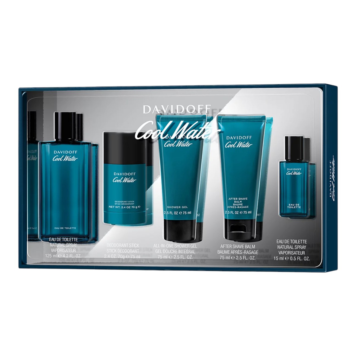 Davidoff Cool Water Men Zestaw: woda toaletowa + dezodorant w sztyfcie + żel pod prysznic + balsam po goleniu + perfumetka travel size