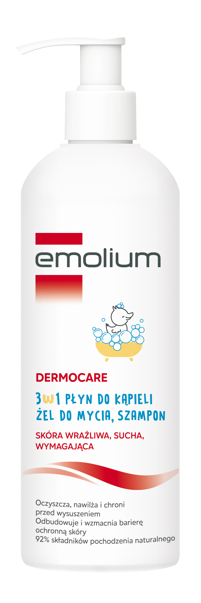 Emolium Dermocare 3w1: płyn do kąpieli, żel do mycia, szampon 