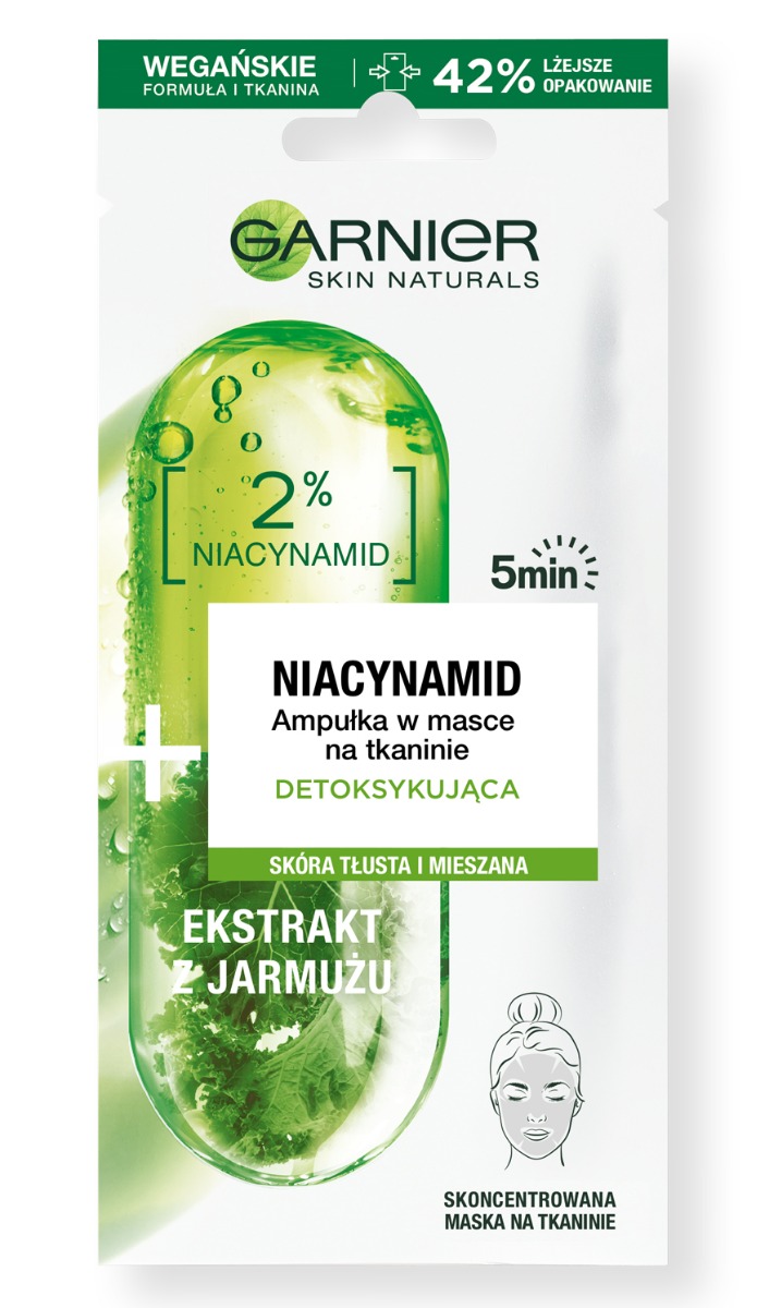 Garnier Skin Naturals Ampułka w Masce na tkaninie Detoksykująca z Niacynamidem i Ekstraktem z Jarmużu 15 g