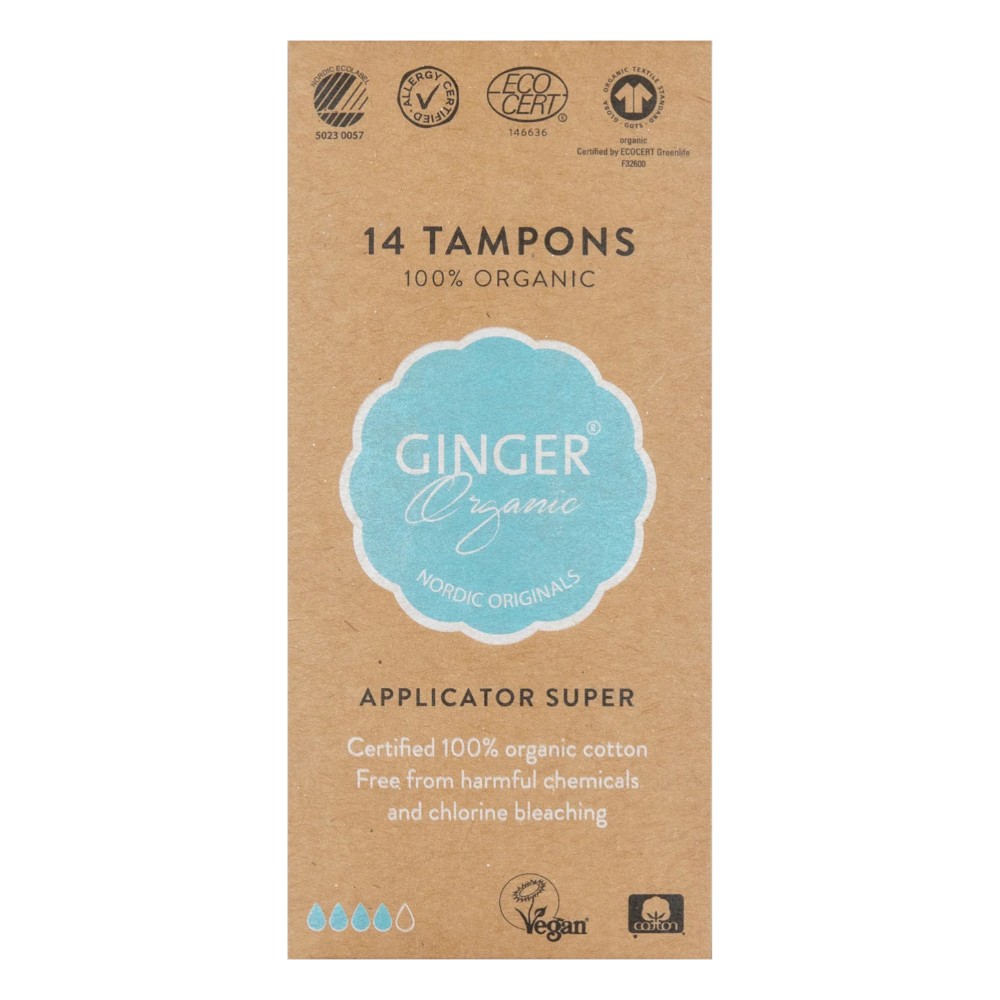 GingerOrganic Tampony z aplikatorem Super, 12 szt.