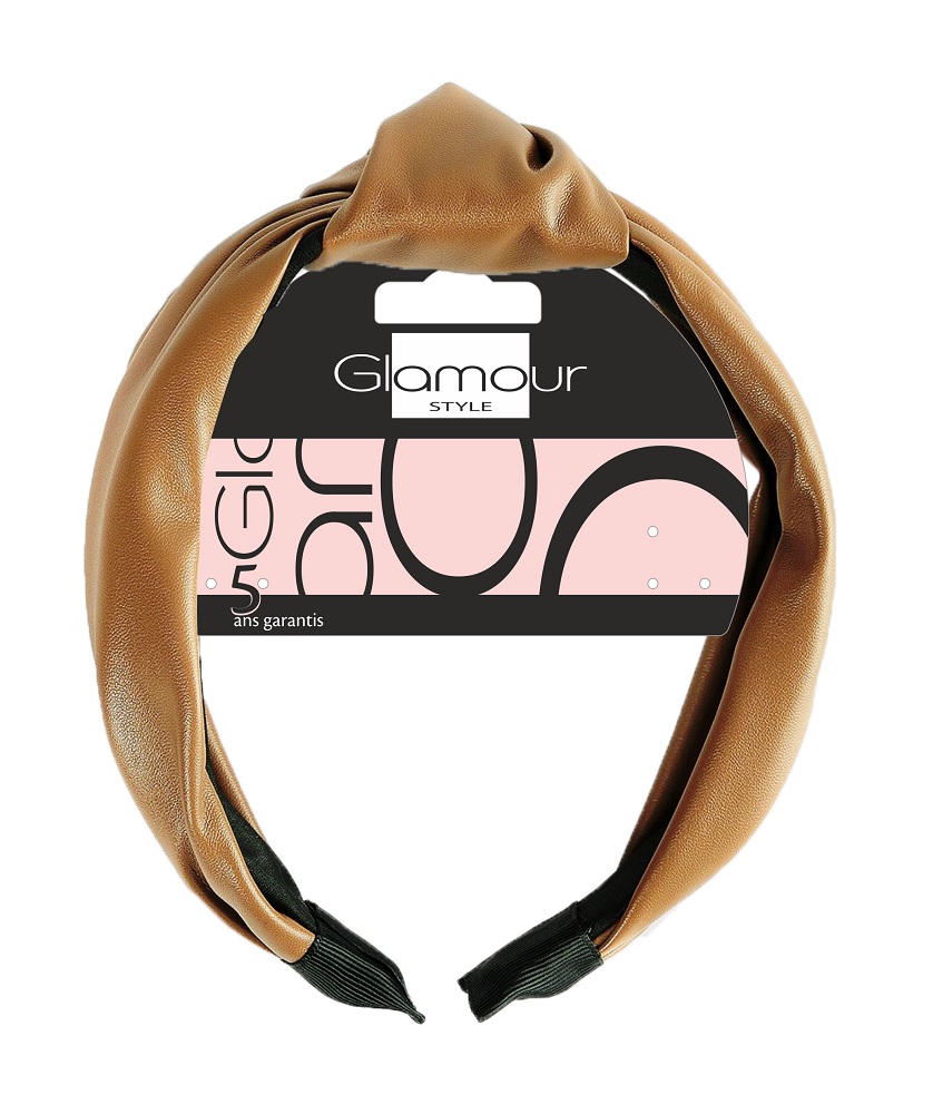 Glamour Opaska z Węzełkiem ze Sztucznej Skóry Karmelowa