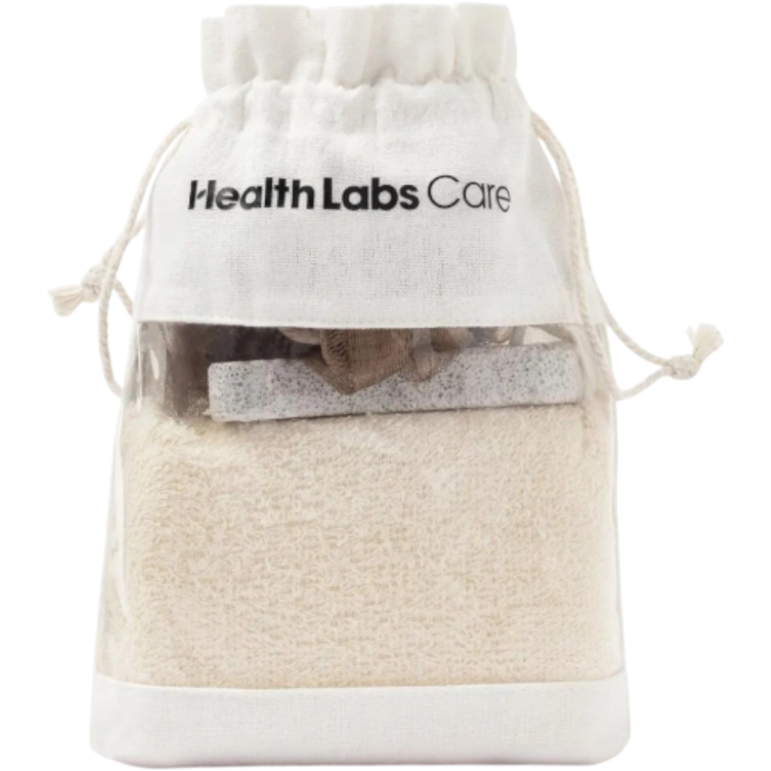 Health Labs Zestaw kąpielowy: Woreczek bawełniany z gąbką, pumeksem i myjką kąpielową