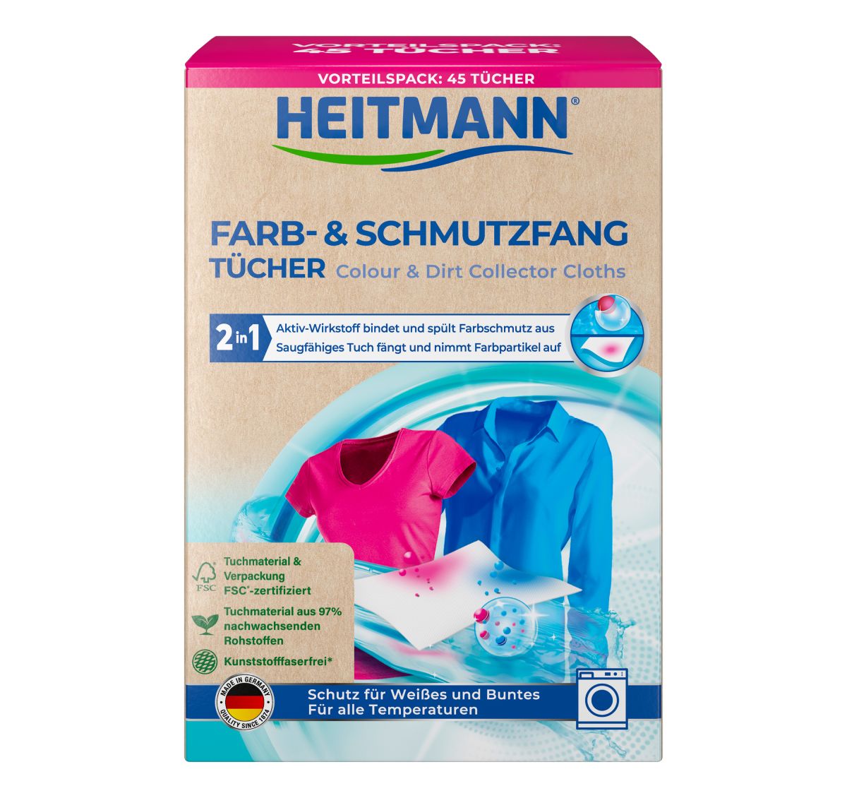 Heitmann Chusteczki wyłapujące kolor i brud, 45 szt.