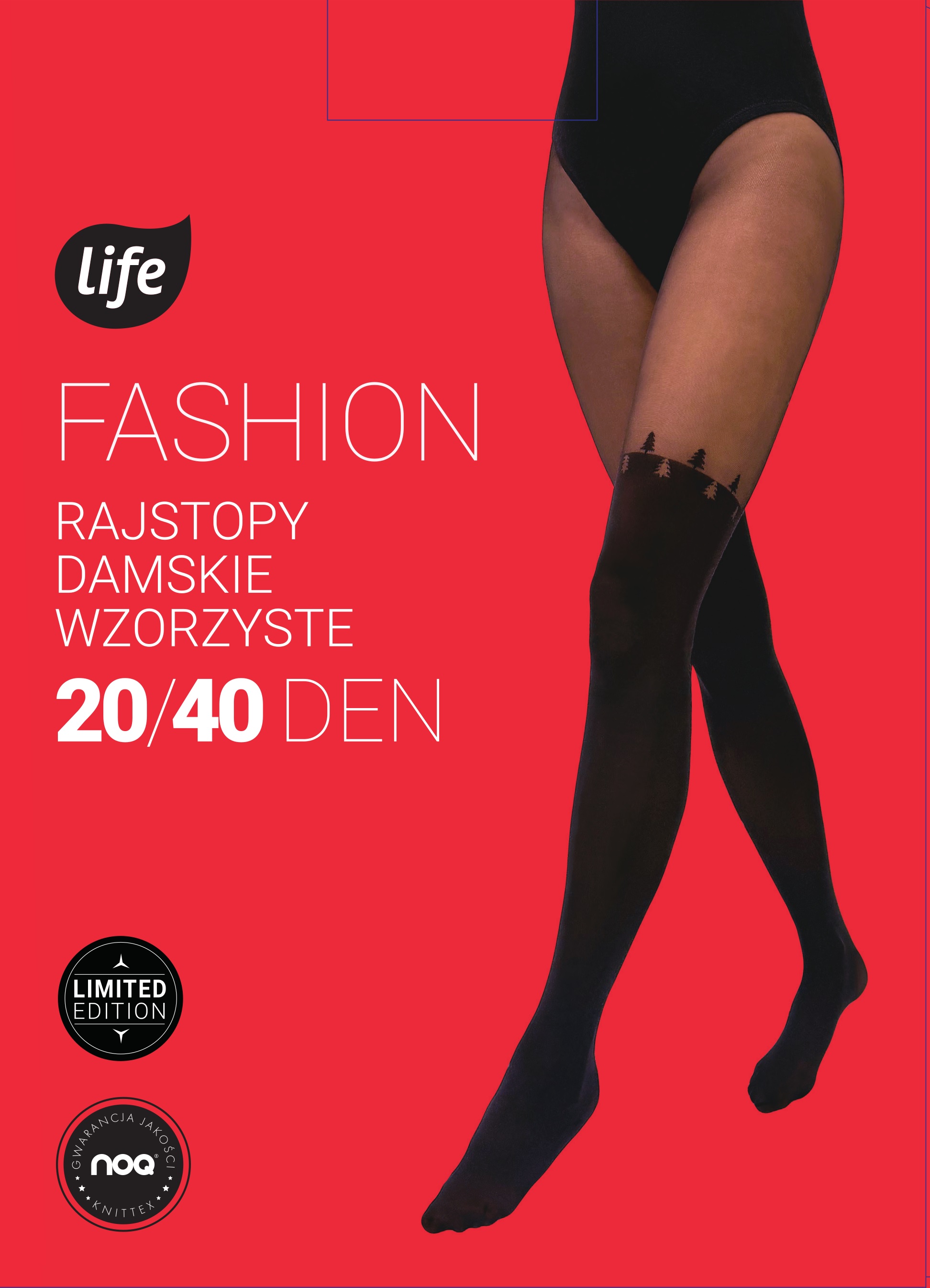Life Rajstopy damskie wzór Choinki, nero/nero