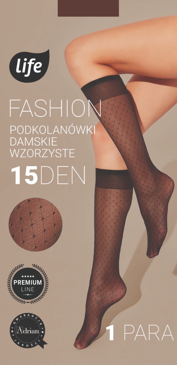 Life 20 DEN Nero Romby + Kropki - Podkolanówki wzorzyste wzór uniwersalny kol. nero