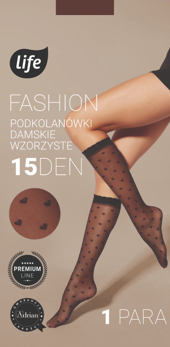 Life Podkolanówki wzorzyste 20 DEN wzór serduszka uniwersalny kolor nero