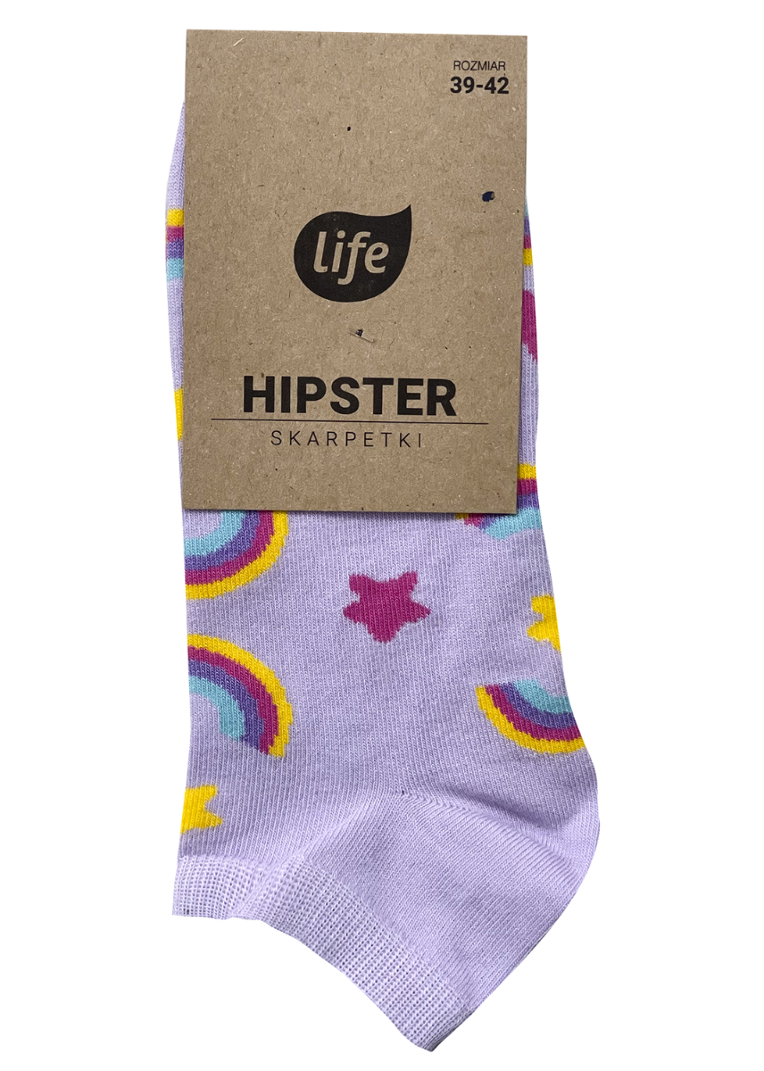 Life Stopki Bawełniane Hipster Wzór Tęcza Lawenda 35-38