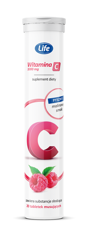 Life Witamina C 1000 mg, Smak malinowy, Tabletki musujące
