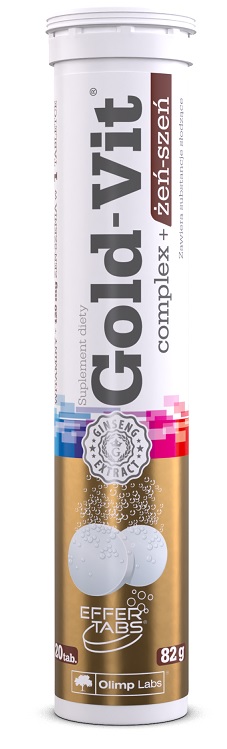 Olimp Gold-Vit Complex + Żeń-Szeń, Zestaw witamin z żeń-szeniem, Smak Pomarańczowy, Tabletki musujące