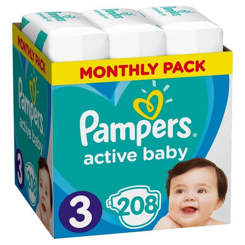 Pampers Active Baby Pieluchy (3) Midi, 208 szt.