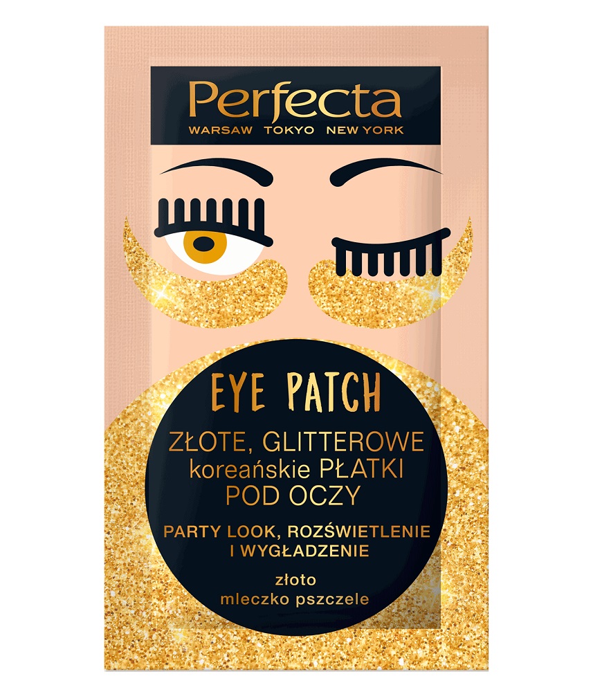 Perfecta Eye Patch, złote, glitterowe koreańskie płatki pod oczy