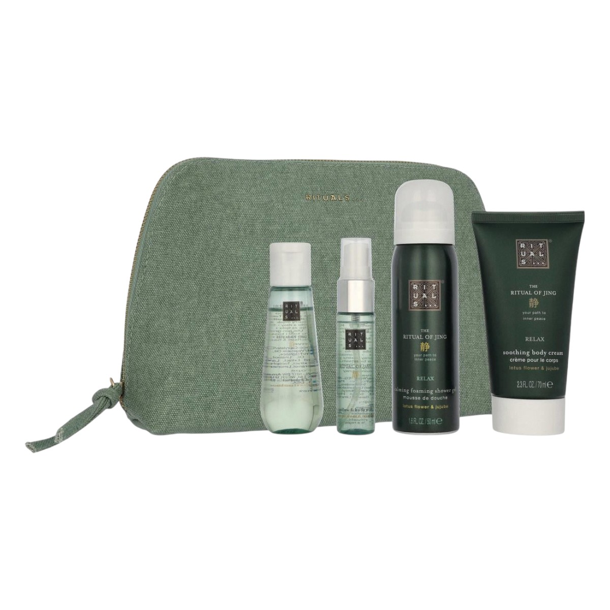 Rituals The Ritual Of Jing Zestaw: pianka pod prysznic + krem do ciała + mgiełka do pościeli + suchy olejek do ciała i włosów