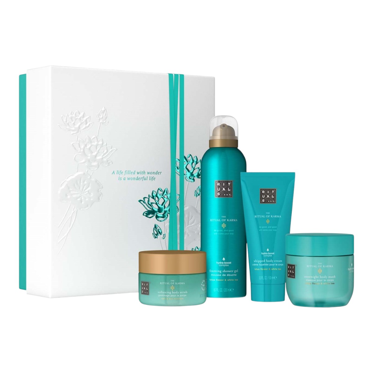 Rituals The Ritual Of Karma Zestaw: pianka pod prysznic + krem-mus do ciała + peeling do ciała + maska do ciała