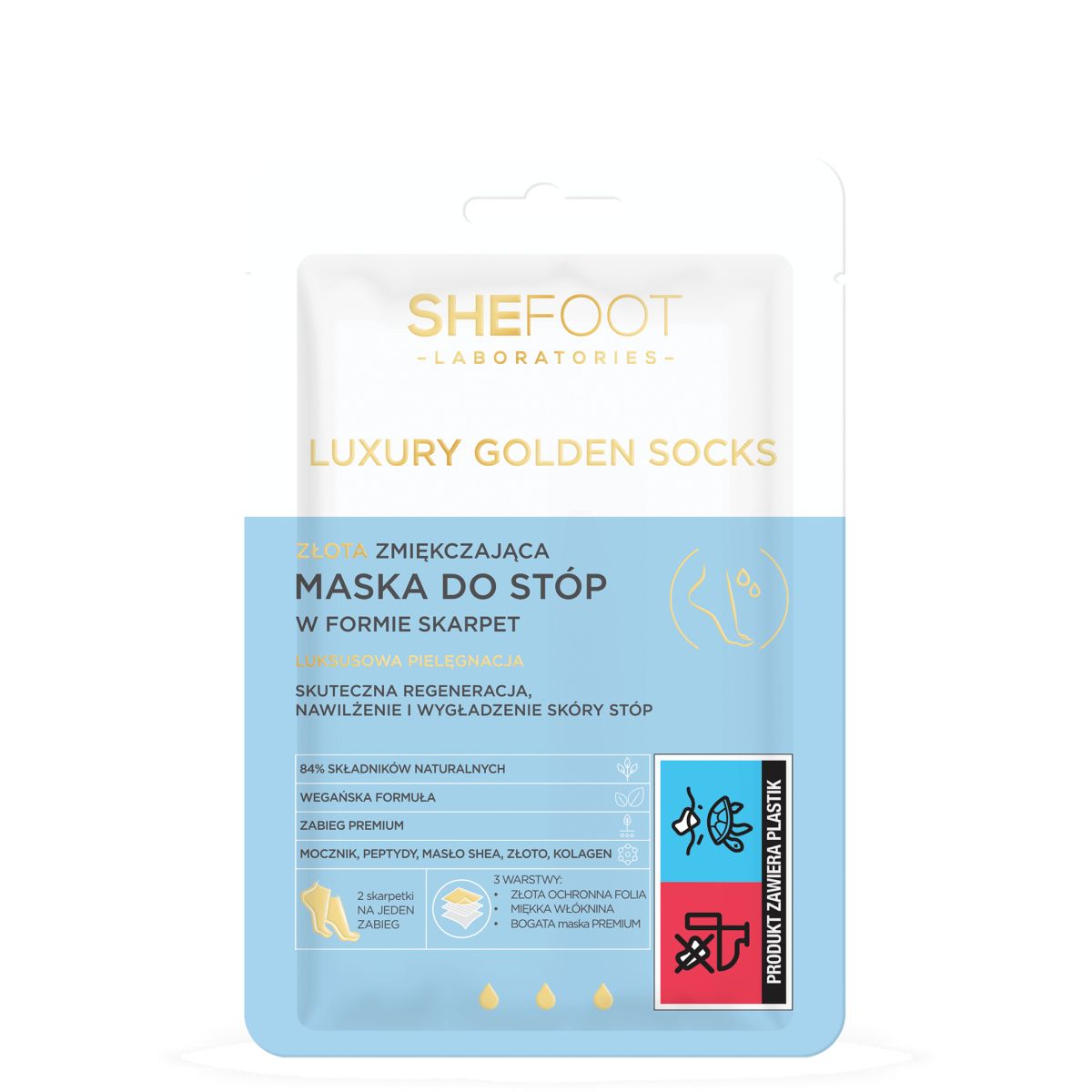 Shefoot Luxury Golden Socks Złota, Zmiękczająca Maska do stóp w Formie Skarpet 1 Para