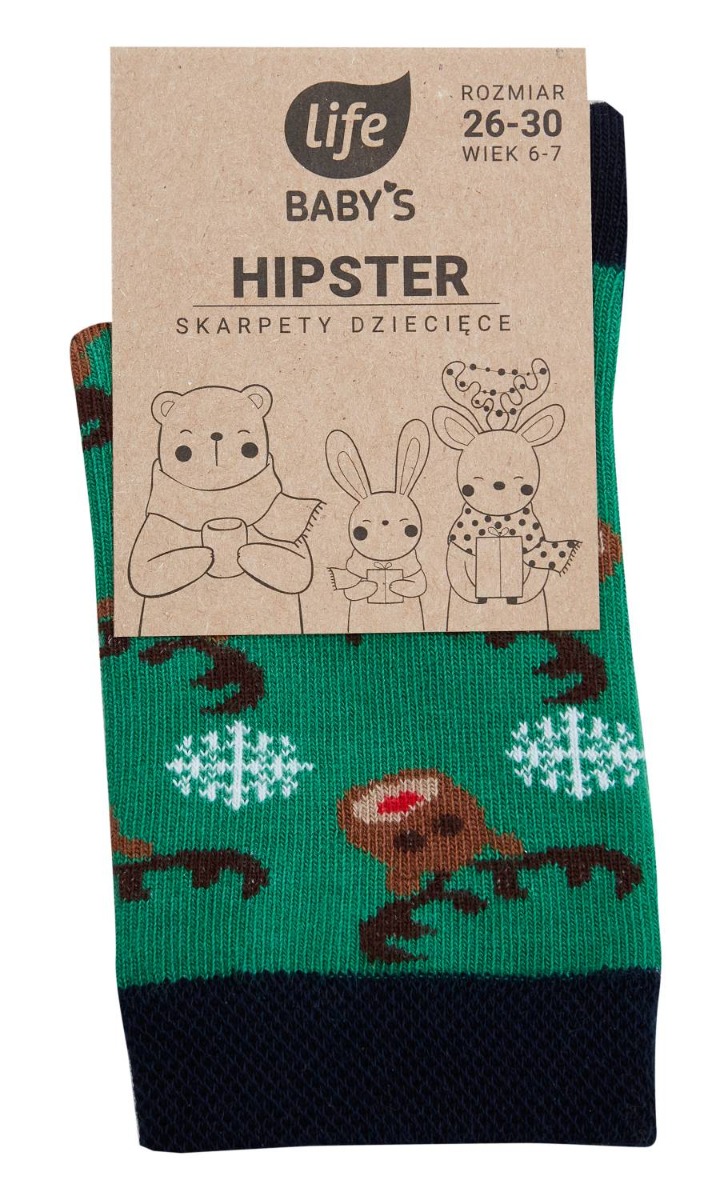 Life Calzini Hipster Bambino Motivo Renna Verde Taglia 19-22 1 Paio