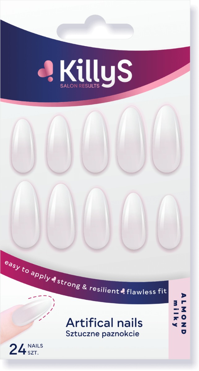KillyS Sztuczne paznokcie Almond mleczne 24 szt.